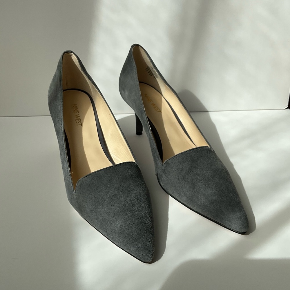 Nine West Gray Suede Kitten Heel Pumps - Picture 8 of 9